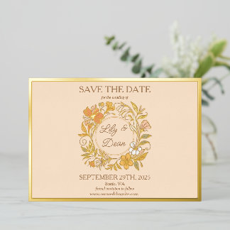 Elegante Art Nouveau bloemfolie Save the Date kaar Folie Uitnodiging