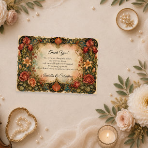 Elegante Art Nouveau bloemige bruiloft Bedankkaart