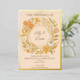 Elegante Art Nouveau bloemige bruiloft Folie Uitnodiging