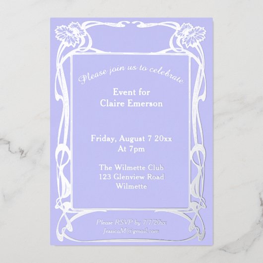 Elegante Art nouveau bloemrijke lijst Folie Uitnod Folie Uitnodiging (Voorkant)