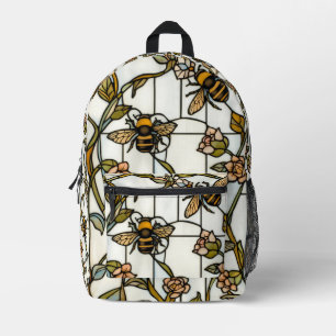 Elegante art nouveau botanische bij glasschilderin bedrukte rugzak