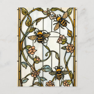 Elegante art nouveau botanische bij glasschilderin briefkaart