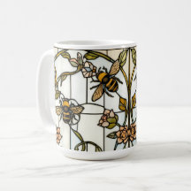 Elegante art nouveau botanische bij glasschilderin