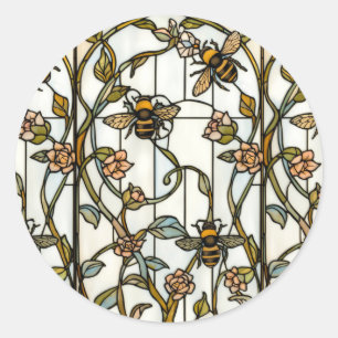 Elegante art nouveau botanische bij glasschilderin ronde sticker