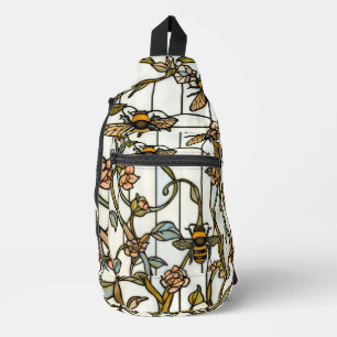 Elegante art nouveau botanische bij glasschilderin sling bag