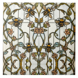 Elegante art nouveau botanische bij glasschilderin tegeltje
