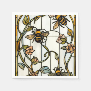 Elegante art nouveau botanische bij glasschilderku servet