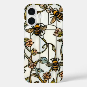 Elegante art nouveau botanische bijen glas-in-lood iPhone 16 hoesje