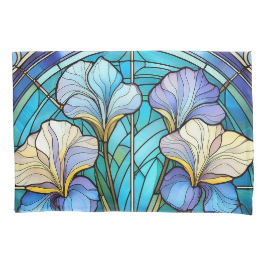 Elegante Art Nouveau Botanische Iris Blauw Paarse Kussensloop (Voorkant)