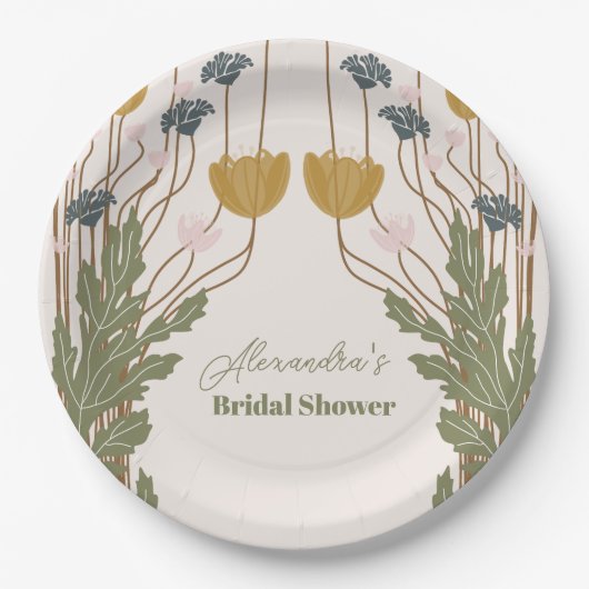 Elegante Art Nouveau-Bruidsuitnodiging met bloemen Papieren Bordje (Voorkant)