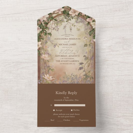 Elegante Art Nouveau bruiloft All In One Uitnodiging (Binnen)