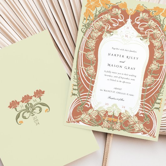 Elegante Art Nouveau bruiloft Bloemen Ontwerp Kaart