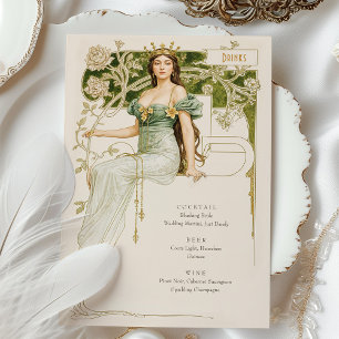 Elegante Art Nouveau Bruiloft Drinken Menu Kaart