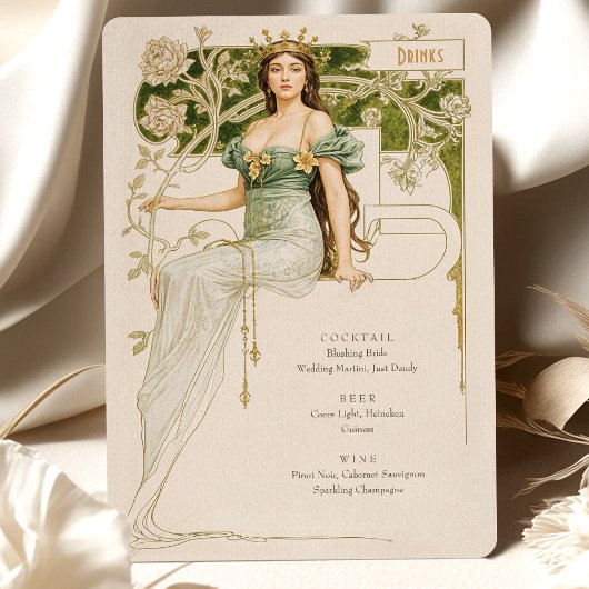 Elegante Art Nouveau Bruiloft Drinken Menu Kaart