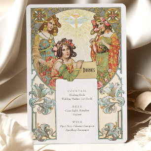 Elegante Art Nouveau Bruiloft Drinken Menu Kaart