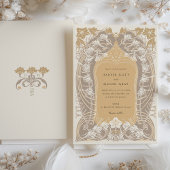 Elegante Art Nouveau bruiloft gouden crème tonen Kaart