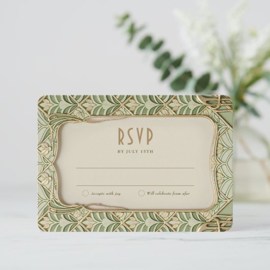 Elegante Art Nouveau bruiloft RSVP Kaart (Staand voorkant)
