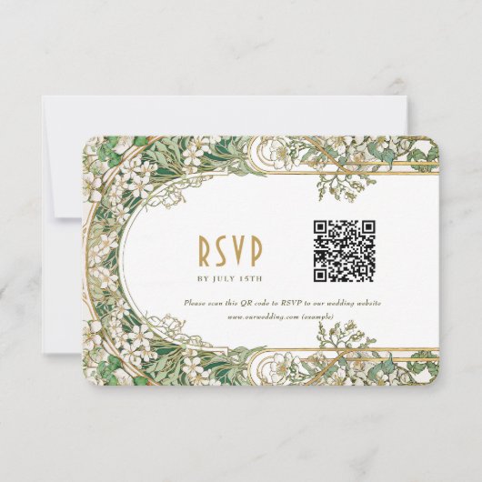 Elegante Art Nouveau Bruiloft RSVP Kaart met QR Co (Voorkant)