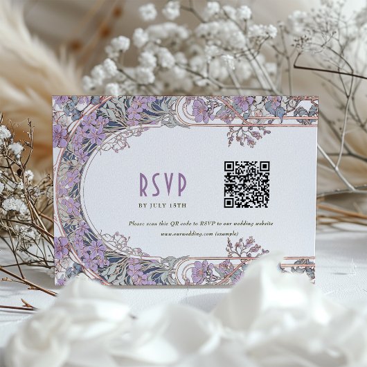 Elegante Art Nouveau Bruiloft RSVP Kaart met QR Co