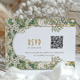 Elegante Art Nouveau Bruiloft RSVP Kaart met QR Co
