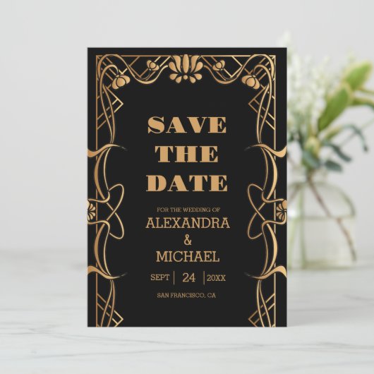 Elegante Art Nouveau bruiloft Save The Date (Staand voorkant)