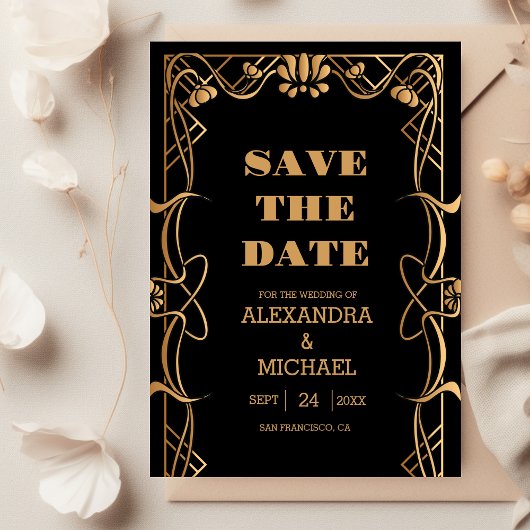 Elegante Art Nouveau bruiloft Save The Date