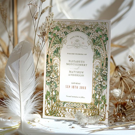 Elegante Art Nouveau bruiloft Save the Date Kaart