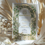 Elegante Art Nouveau bruiloft uitnodiging Gouden f<br><div class="desc">Nodig uw gasten uit om uw speciale dag te vieren met deze prachtige Art Nouveau bruiloft uitnodiging. Met een ingewikkeld bloemontwerp met elegante gouden folie accenten, is deze uitnodiging geïnspireerd door de tijdloze schoonheid van Art Nouveau artistry. De voorkant van de kaart toont gedetailleerde botanische illustraties in de tinten groen,...</div>