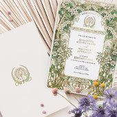 Elegante Art Nouveau bruiloft uitnodiging Gouden f