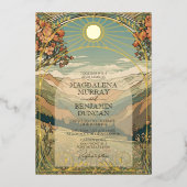 Elegante  Art Nouveau Deco Natuur bruiloft Folie Uitnodiging (Voorkant)