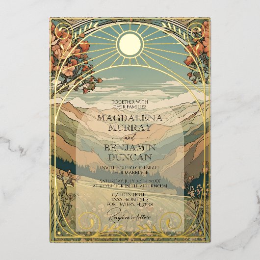 Elegante Art Nouveau Deco Natuur bruiloft Folie Uitnodiging (Voorkant)