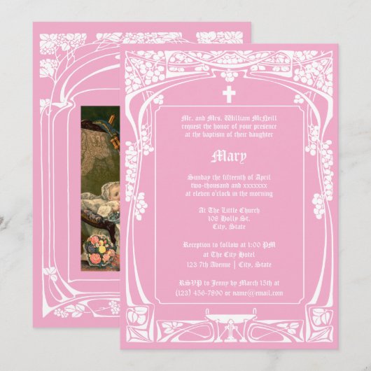 Elegante Art Nouveau doop Kaart (Voorkant / Achterkant)