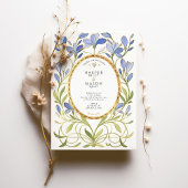 Elegante Art Nouveau Dusty Blauw & Goud bruiloft Kaart