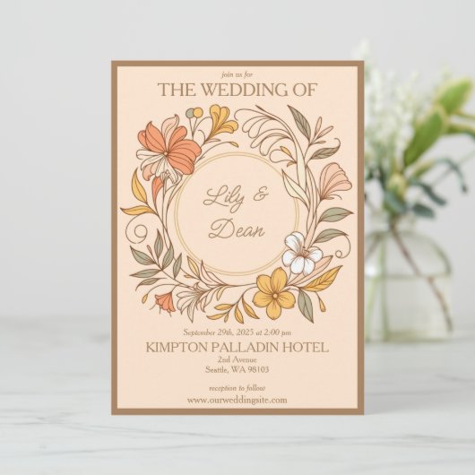 Elegante Art Nouveau Floral bruiloft uitnodiging (Staand voorkant)