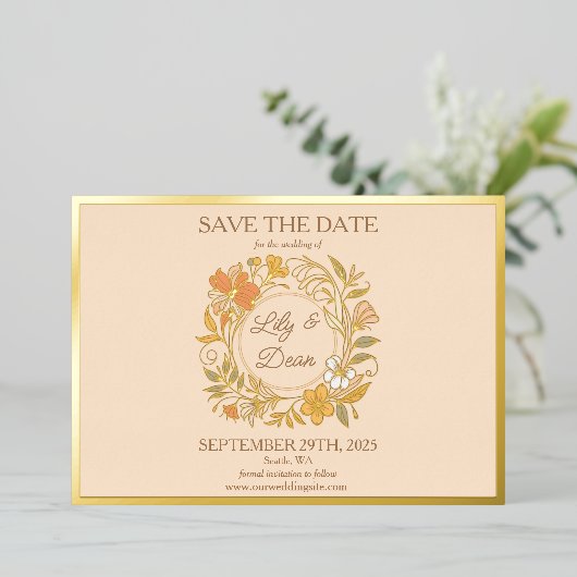 Elegante Art Nouveau Floral Folie Save the Date Ka Folie Uitnodiging (Staand Voorkant)