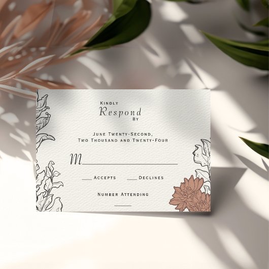 Elegante  Art Nouveau Floral Formal Bruiloft RSVP Kaartje