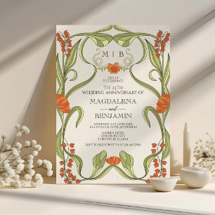 Elegante  Art Nouveau Floral Jubileum Kaart