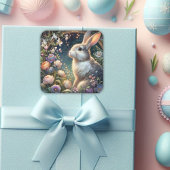 Elegante Art Nouveau Floral Konijn Pasen Vierkante Sticker