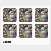Elegante Art Nouveau Floral Konijn Pasen Vierkante Sticker (Vel)