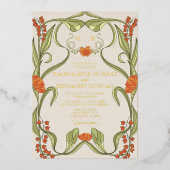 Elegante  Art Nouveau Floral Lijst bruiloft Folie Uitnodiging (Voorkant)