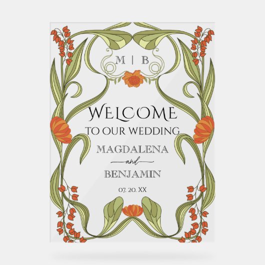 Elegante Art Nouveau Floral Lijst Welkom Acryl Bord (Voorkant)