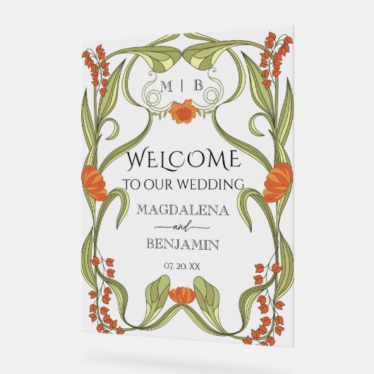 Elegante  Art Nouveau Floral Lijst Welkom Acryl Bord (Hoek)