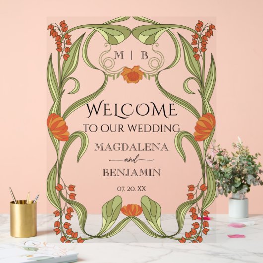 Elegante Art Nouveau Floral Lijst Welkom Acryl Bord (Huwelijk)