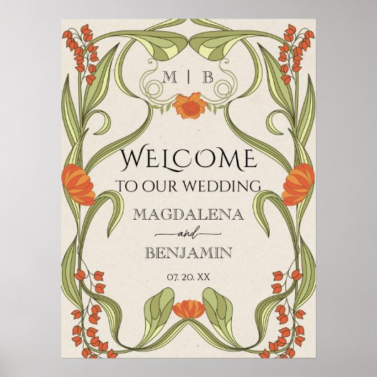 Elegante  Art Nouveau Floral Lijst Welkom Poster (Voorkant)