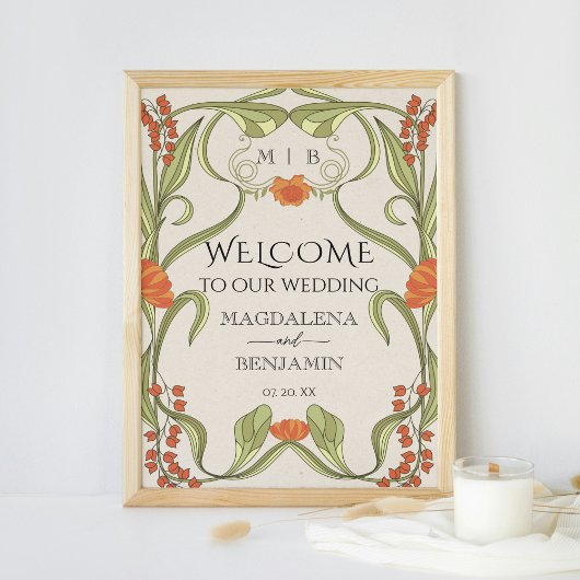 Elegante  Art Nouveau Floral Lijst Welkom Poster