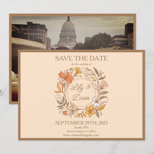 Elegante Art Nouveau Floral Save the Date (Voorkant / Achterkant)