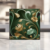 Elegante Art Nouveau Floral Smaragd en goud Tegeltje