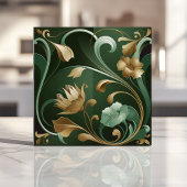 Elegante Art Nouveau Floral Smaragd en goud Tegeltje