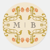 Elegante Art Nouveau Floral Swirl Monogram Ronde Sticker (Voorkant)