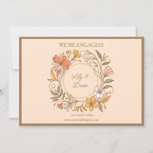 Elegante Art Nouveau Floral Verloving Aankondiging (Voorkant)